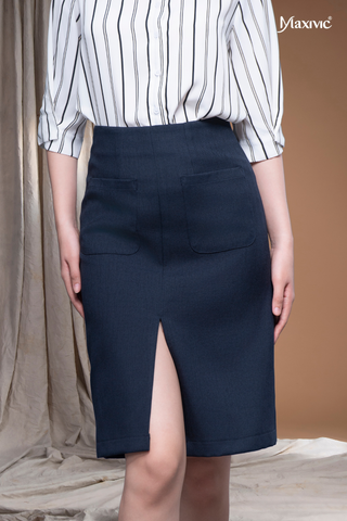 Chân váy ôm xẻ tà màu đen Maxivic