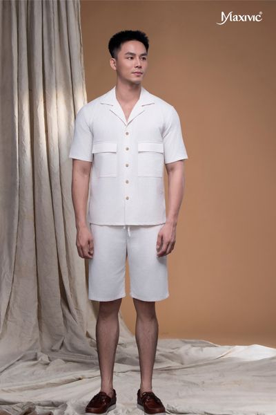 Áo sơmi linen nam màu trắng Maxivic