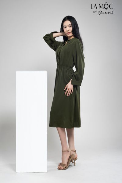 ĐẦM SƠ MI LỤA XANH RÊU MAXIVIC