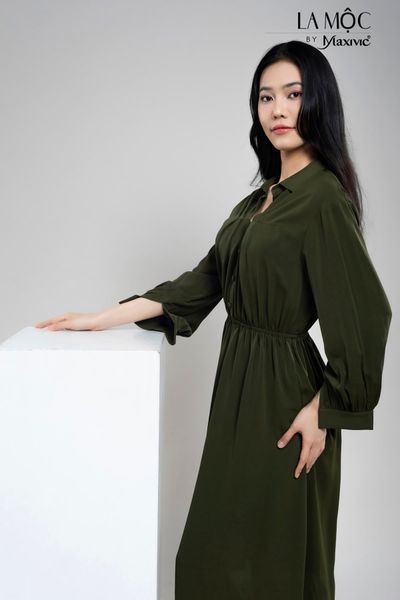 ĐẦM SƠ MI LỤA XANH RÊU MAXIVIC