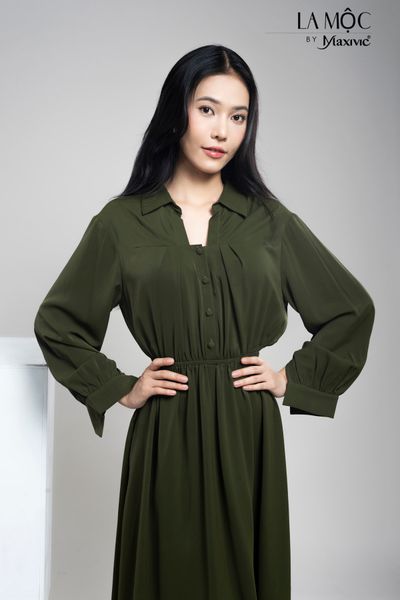 ĐẦM SƠ MI LỤA XANH RÊU MAXIVIC