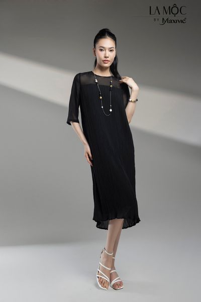 ĐẦM VOAN SUÔNG ĐEN TAY LỬNG