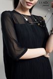 ĐẦM VOAN SUÔNG ĐEN TAY LỬNG