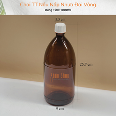 Chai TT Nâu Vai Bầu 1000ml - Nắp Nhựa Trắng Có Đai