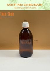 Chai TT Nâu Vai Bầu 500ml - Nắp Nhựa Trắng Có Đai