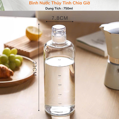 Bình Nước Thủy Tinh 750ML Chia Giờ Nắp Thủy Tinh