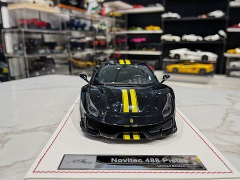  XE MÔ HÌNH FERRARI 488 PISTA NOVITEC BLACK,TỶ LỆ 1/18 IVY MODEL 