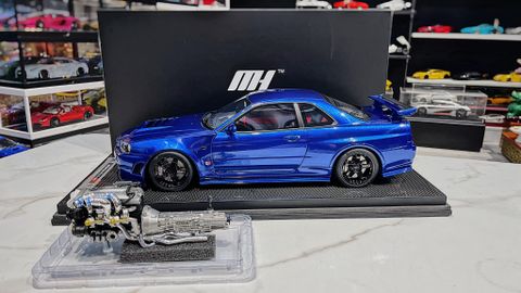  XE MÔ HÌNH NISSAN R34 GTR SKYLINE BLUE,TỶ LỆ 1/12 MOTORHELIX 