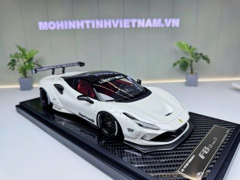 XE MÔ HÌNH FERRARI F8 TRIBUTO LIBERTY WALK WHITE,TỶ LỆ 1/18 VIP MODEL 