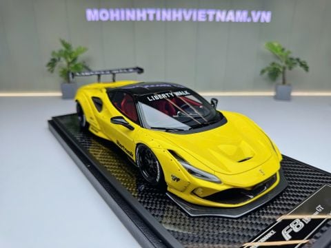  XE MÔ HÌNH FERRARI F8 TRIBUTO LIBERTY WALK YELLOW,TỶ LỆ 1/18 VIP MODEL 