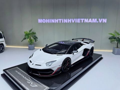  XE MÔ HÌNH LAMBORGHINI AVENTADOR SVJ PEAR WHITE,TỶ LỆ 1/18 DINO MODEL 
