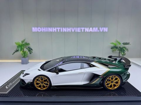  XE MÔ HÌNH LAMBORGHINI AVENTADOR SVJ BIANCO AETHER/VERDE HYDRA,TỶ LỆ 1/18 DINO MODEL 