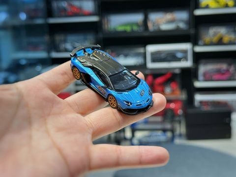  XE MÔ HÌNH LAMBORGHINI AVENTADOR SVJ 63 BLUE,TỶ LỆ 1/64 MINIGT 