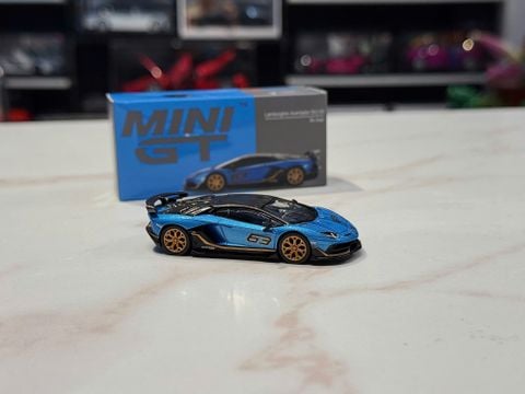  XE MÔ HÌNH LAMBORGHINI AVENTADOR SVJ 63 BLUE,TỶ LỆ 1/64 MINIGT 