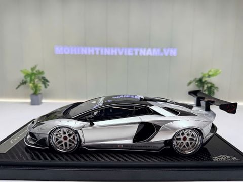  XE MÔ HÌNH LAMBORGHINI AVENTADOR SVJ LIBERTY WALK SILVER,TỶ LỆ 1/18 VIP MODEL 