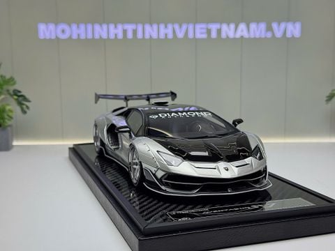  XE MÔ HÌNH LAMBORGHINI AVENTADOR SVJ LIBERTY WALK SILVER,TỶ LỆ 1/18 VIP MODEL 