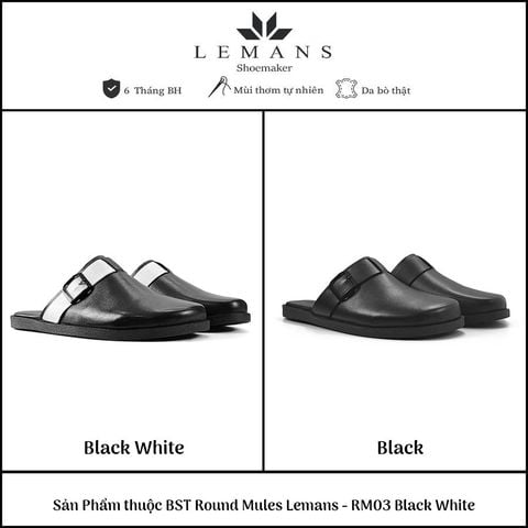  Giày Sục Round Mules Lemans - RM03 da bò, đế cao su có mùi thơm, thiết kế quai sục trẻ trung chính hãng, Bảo hành 12T 
