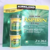  Bảo vệ tim mạch, ngăn ngừa đột quỵ Kirkland Low Dose Aspirin 81mg 2x 365 viên 