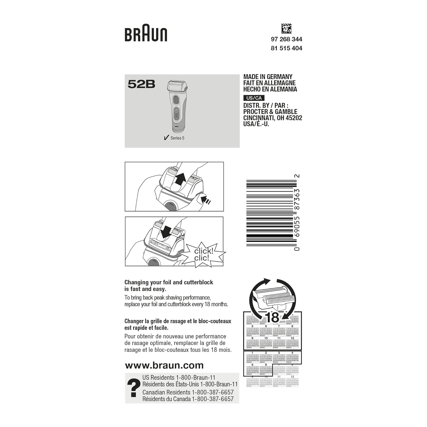 Lưỡi cạo râu thay thế Braun series 5 52B