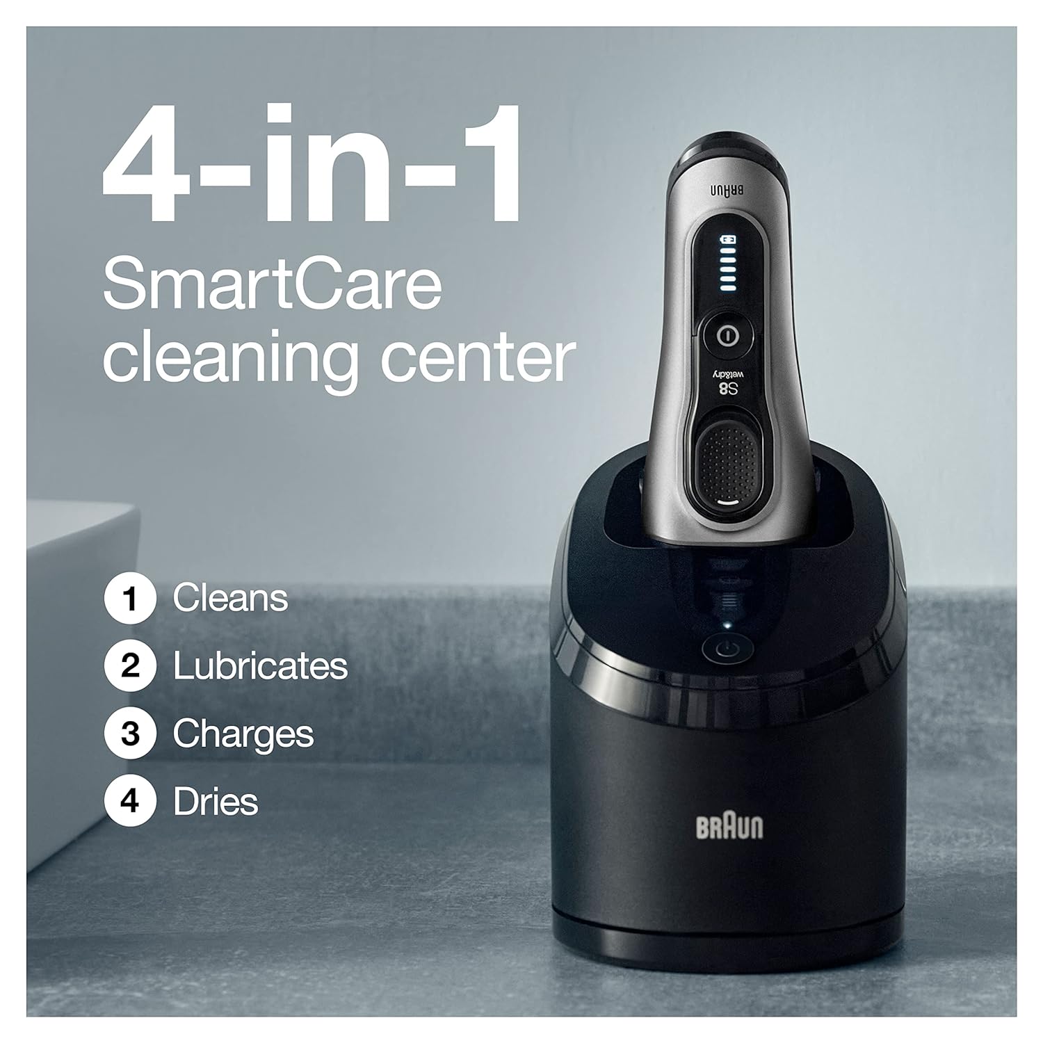 Máy cạo râu Braun Series 8 8457cc với bộ tỉa râu chính xác, Trung tâm làm sạch và sạc SmartCare