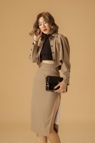  Chân váy dài body xẻ đùi họa tiết trơn - LINE SKIRT 