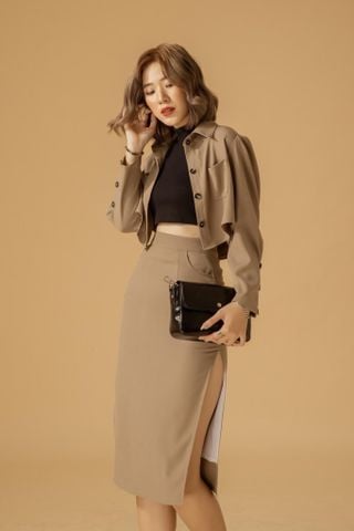  Áo khoác croptop tay dài họa tiết trơn - SAINT JACKET 