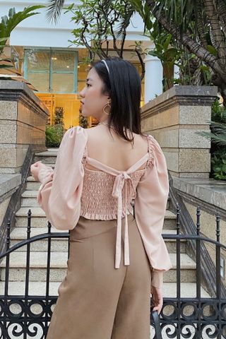  Áo croptop tay dài họa tiết trơn - WHITE CROP-TOP 