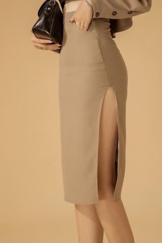  Chân váy dài body xẻ đùi họa tiết trơn - LINE SKIRT 