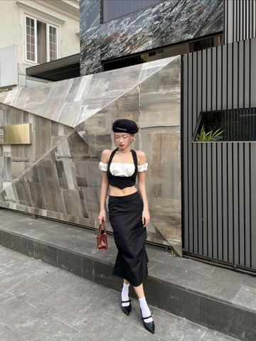  CLÉLIE Áo croptop cổ yếm kèm áo ống tay phồng LAYER TOP 