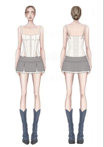  CLÉLIE Áo corset phối ren có dây kéo LAMI 