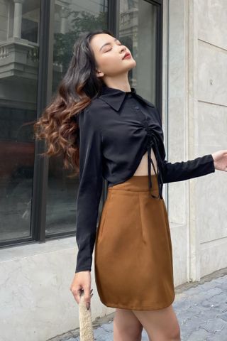  CLÉLIE Chân váy ngắn cạp cao trơn NORA SKIRT 