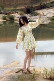  CLÉLIE Đầm xòe tay dài phồng họa tiết voan HERA DRESS 