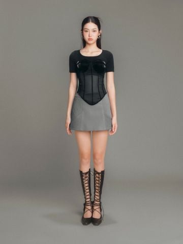  CLÉLIE Áo Corset xuyên thấu phối da ánh kim LUCID TOP 