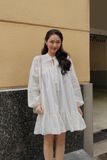  CLÉLIE Đầm babydoll tay dài nhún rộng váy xòe họa tiết trơn TRAZEPE WHITE DRESS 