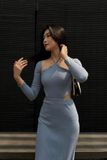  CLÉLIE Đầm tay dài ôm body họa tiết trơn NAOMI DRESS 