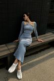  CLÉLIE Đầm tay dài ôm body họa tiết trơn NAOMI DRESS 