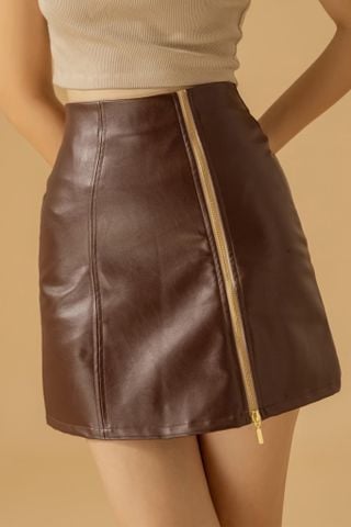  Chân váy da ngắn họa tiết trơn - LEATHER SKIRT 