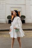  CLÉLIE Đầm babydoll tay dài nhún rộng váy xòe họa tiết trơn TRAZEPE WHITE DRESS 