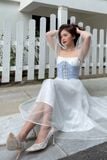  CLÉLIE Đầm trễ vai dáng dài kết hợp beo phối đan dây ADORE DRESS 