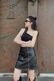  Chân váy da ngắn họa tiết trơn - LEATHER SKIRT 