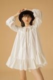  CLÉLIE Đầm babydoll tay dài nhún rộng váy xòe họa tiết trơn TRAZEPE WHITE DRESS 