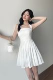  Đầm yếm dáng xoè xếp ly họa tiết trơn - LADY DRESS 