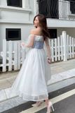  CLÉLIE Đầm trễ vai dáng dài kết hợp beo phối đan dây ADORE DRESS 