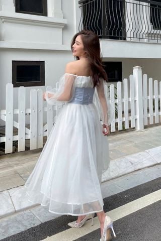  CLÉLIE Đầm trễ vai dáng dài kết hợp beo phối đan dây ADORE DRESS 