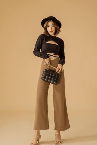  Quần dài ống rộng chéo ý họa tiết trơn - LONG PANT 