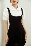  CLÉLIE Đầm chữ a cotton nhung tay ngắn nhún rộng LILAC DRESS 