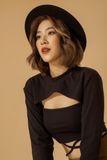  Áo croptop tay dài thun gân họa tiết trơn - GIGI CROP-TOP 