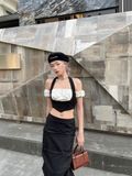  CLÉLIE Áo croptop cổ yếm kèm áo ống tay phồng LAYER TOP 