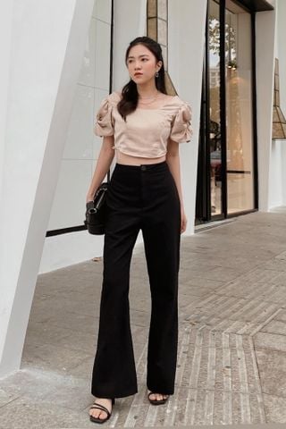  Quần dài nữ ống rộng hoạ tiết trơn - RED WINE PANT 