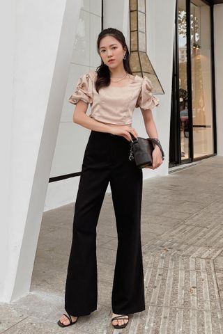  Quần dài nữ ống rộng hoạ tiết trơn - RED WINE PANT 